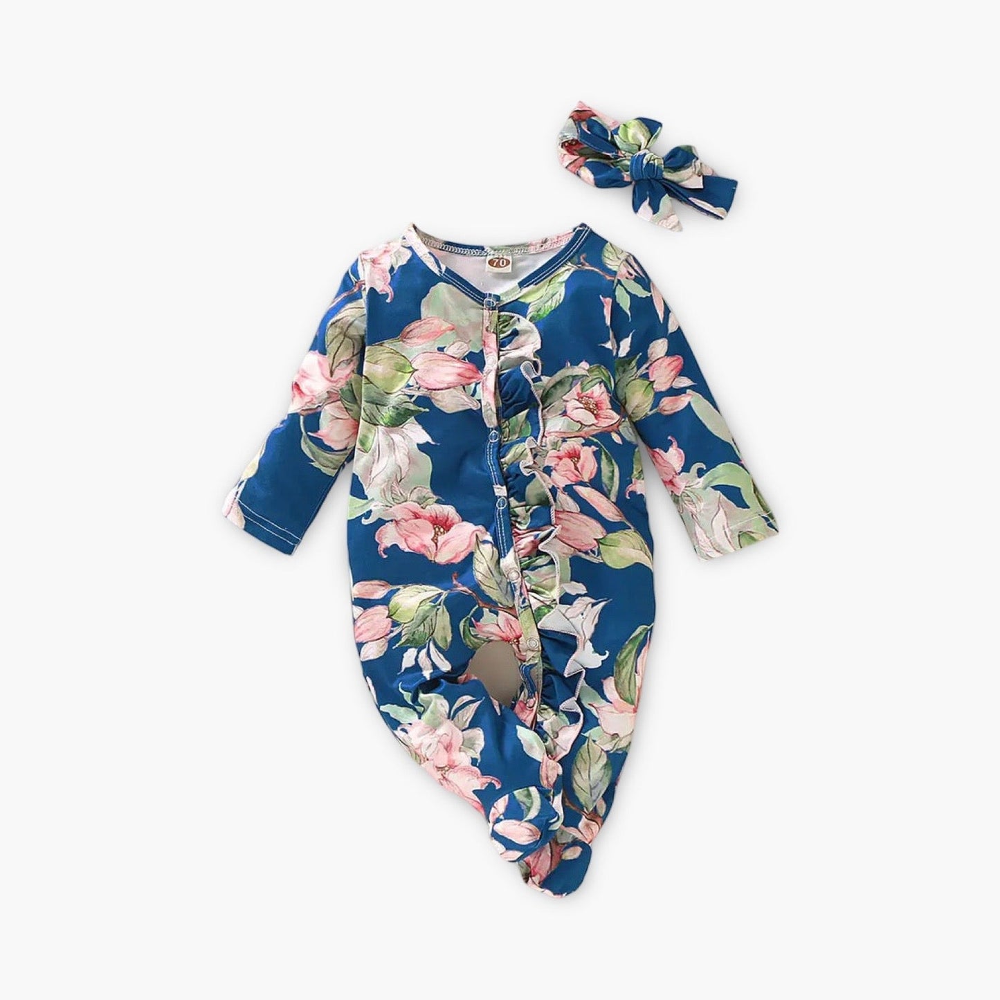 Jumpsuit Bloemen Print - Milk Silk koningsblauw