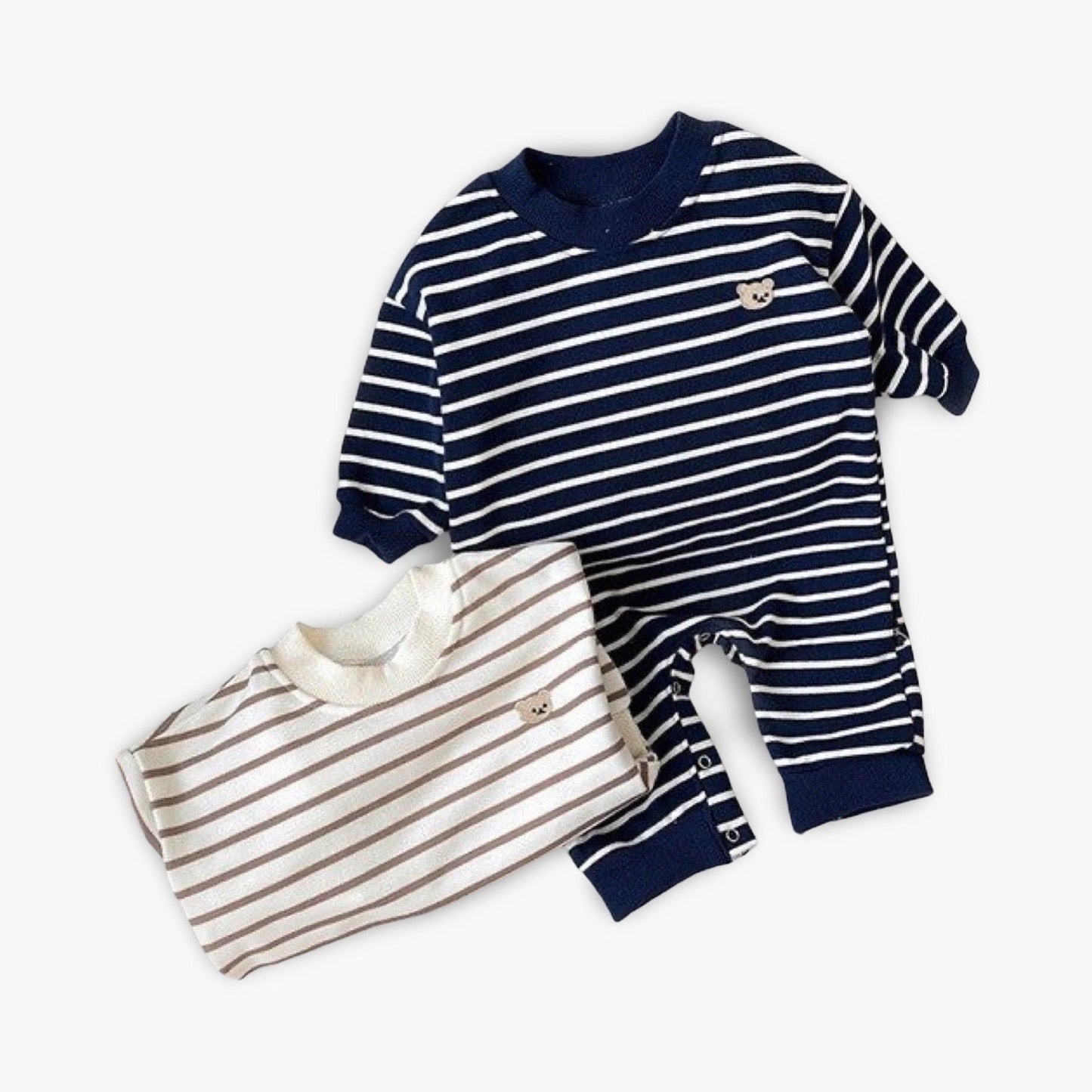 Gestreepte Teddy Baby Romper met Lange Mouwen (Onesie) BabyEmpire