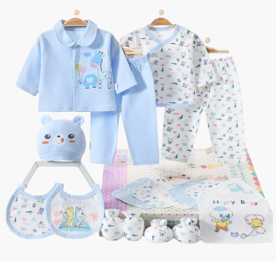 Luxe Kraam Cadeau Box - 18 Stuks Katoenen Baby kleertjes BabyEmpire Blauw