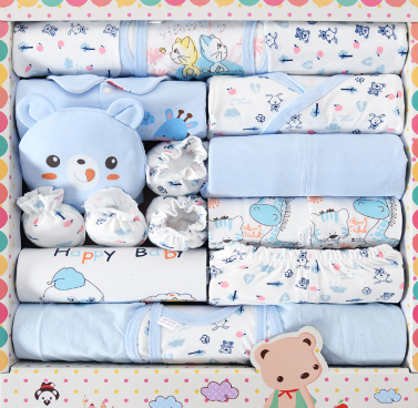 Luxe Kraam Cadeau Box - 18 Stuks Katoenen Baby kleertjes BabyEmpire Blauw