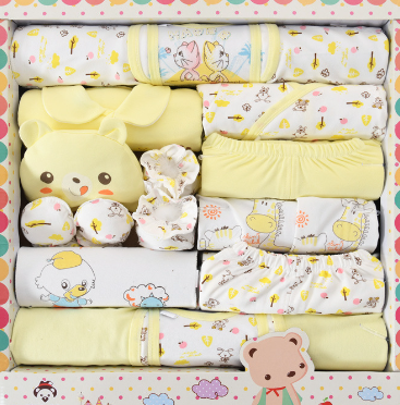 Luxe Kraam Cadeau Box - 18 Stuks Katoenen Baby kleertjes BabyEmpire geel