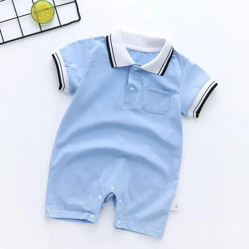 Blauwe korte mouwen jumpsuit met comfortabele pasvorm en polo-kraag baby peuter