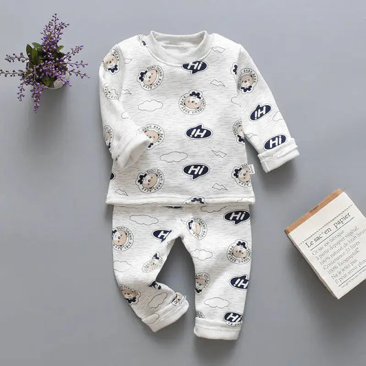 Comfortabele peuterset met berenprint – katoenen shirt en broek gecombineerd