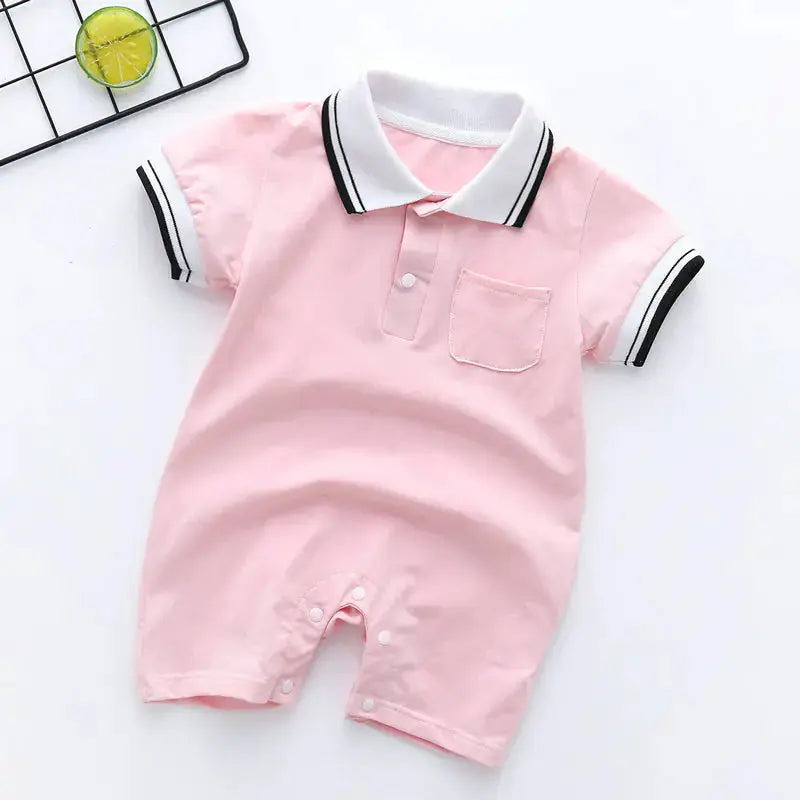 Roze baby jumpsuit met polo-kraag, stijlvol en ademend voor kleine kinderen