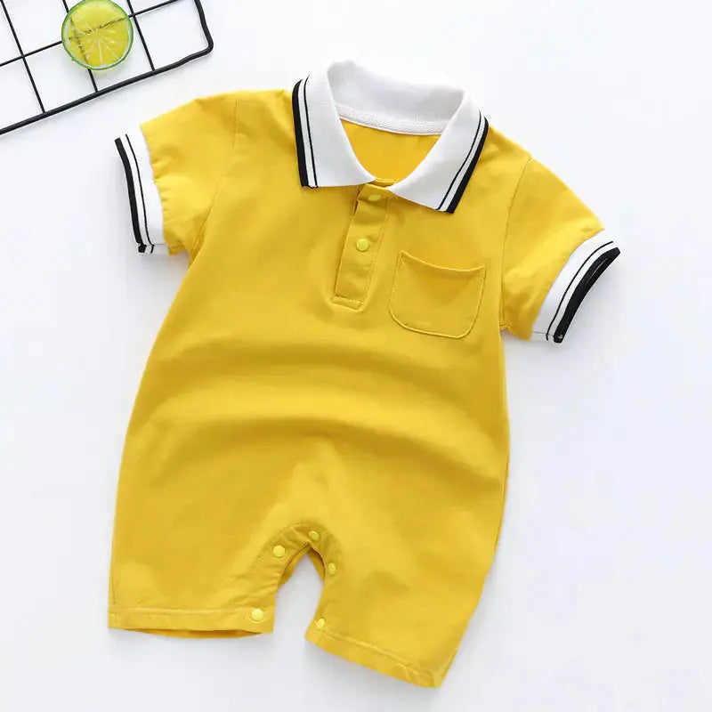 Zachte korte mouwen jumpsuit met polo-kraag in geel voor baby’s en peuters